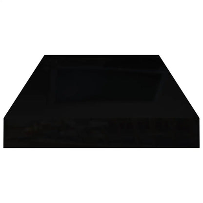 High Gloss Black Floating Wall Shelves - Set of 2, 50x23x3.8 cm MDF Storage Solution