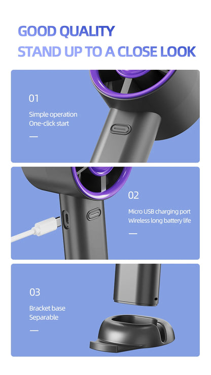 Mini Handheld Fan USB Fast Charging Portable Air Calculating Fan Mute Personal Highspeed Fan for Travel Outdoor Activities
