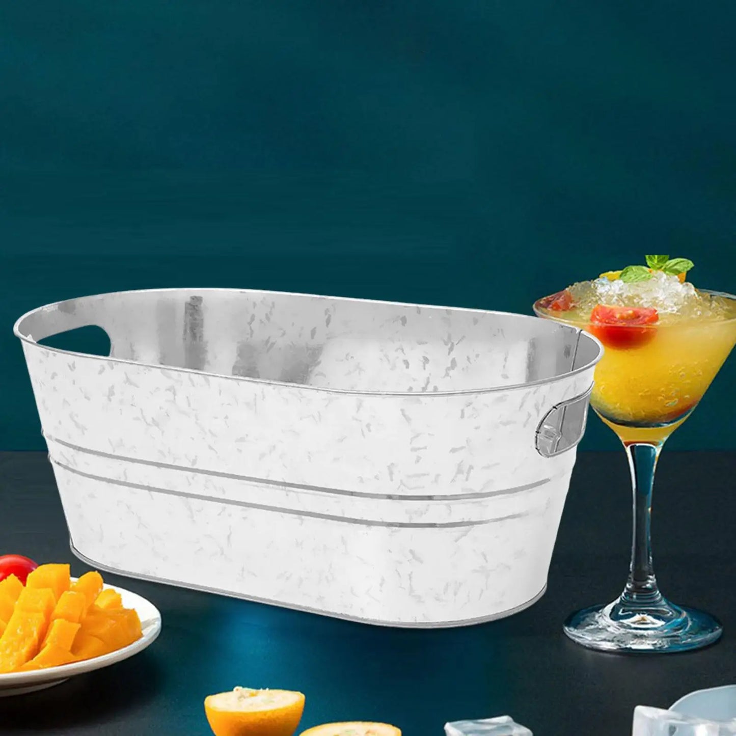 Galvanized Beverage Tub,Long Galvanized Oval Tub,Beer Champagne Cocktail Cooling,Galvanized Metal Ice Bucket for Home Parties