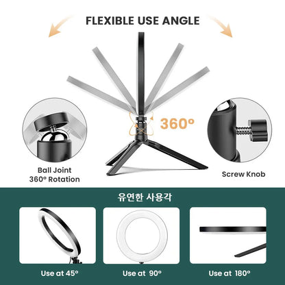 Desk Ring Fill Light 16cm Dimmable LED Ring Light with Tripod Stand Angle Adjustable USB Interface for Video Live Stream Makeup