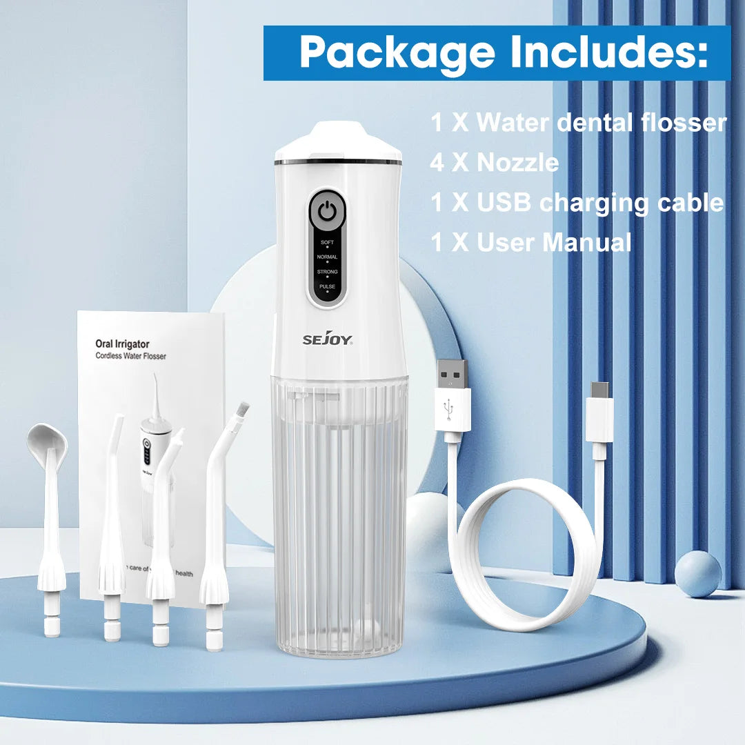 Sejoy C13 Home Oral Irrigator Water Dental Flosser Portable 4 Modes Cordless Rechargeable Waterproof Teeth Pick for Travel,White