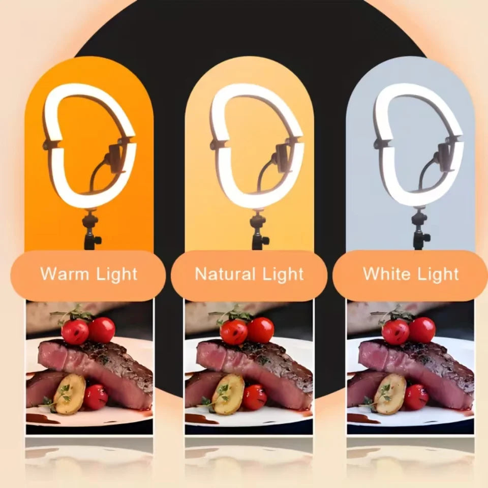 10-Inch LED Ring Light Foldable with 1.1m Tripod Stand +O-Clamp,3 adjustable lighting modes for Photography, Live Stream, Makeup