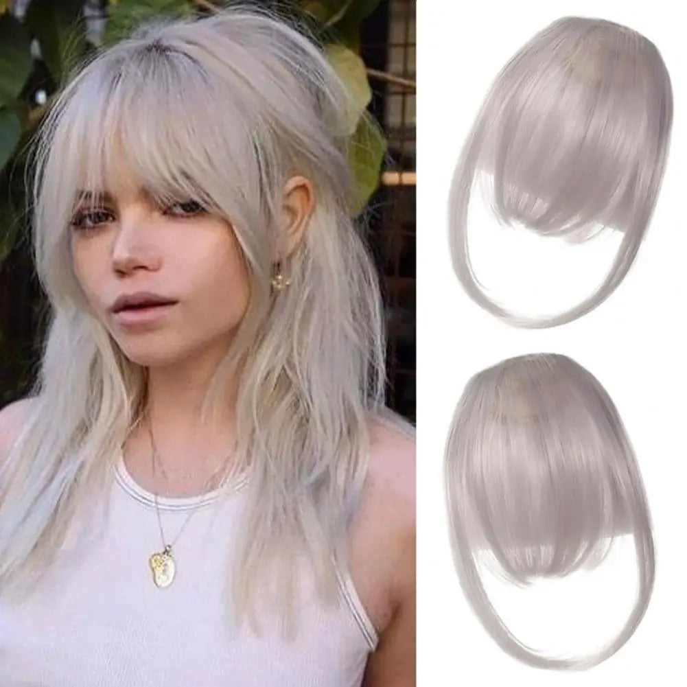 Women Clip-in Bangs Natural Wispy Forehead Hair Extensions Faux French Bangs Girls Straight Air Bangs Fringe Wig Hairpieces