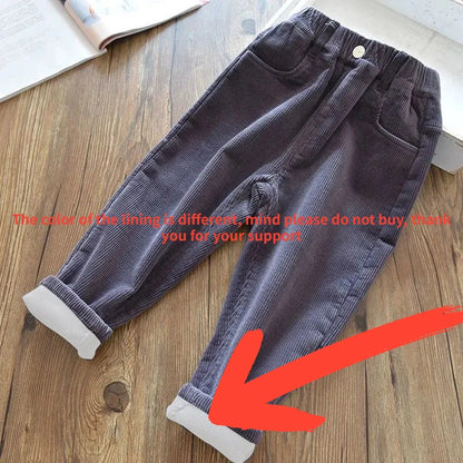 Kids Warm Pants Boy Girls Autumn Winter Corduroy Thick Outer Wear Sports Trousers 1-9Y Children Clothes Casual High Waist Pants