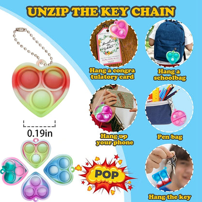 10-50pcs Mini Pop Keychain Toddler Sensory Fidget Toys Bulk Classroom Prizes Kids Birthday Party Favors Wedding Gift for Guests