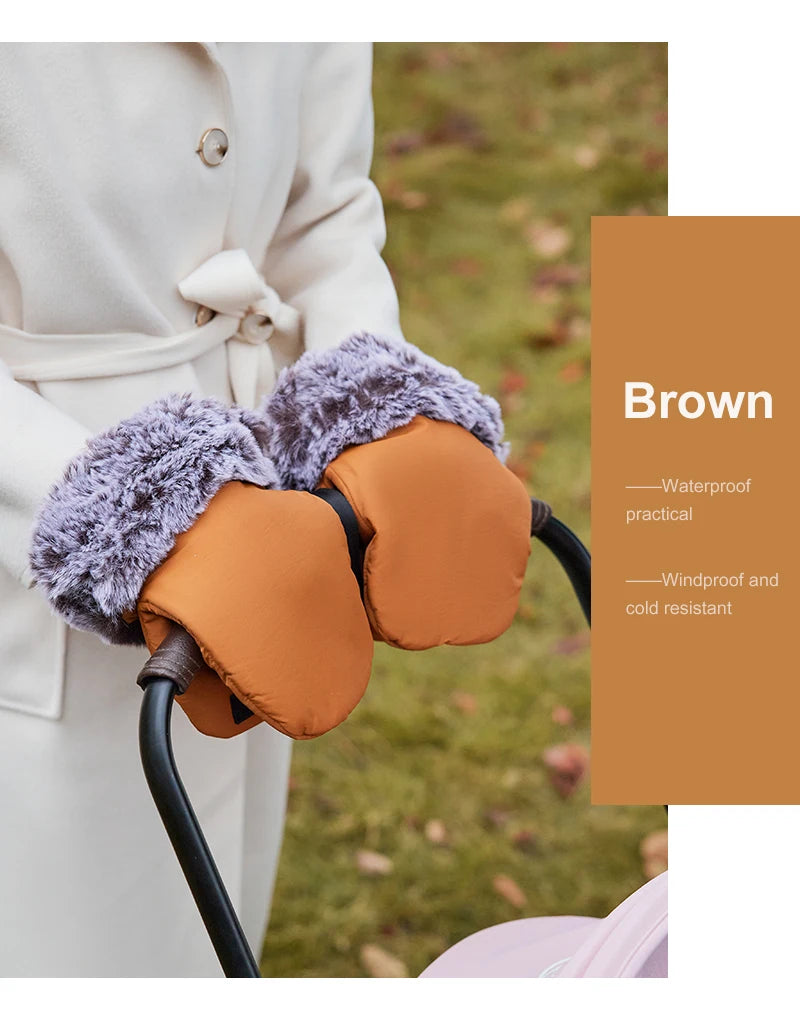 Stroller Gloves 1 Pair Winter Windproof Warm Cute Bear Brown Style Universal Prams Gloves Waterproof Baby Stroller Accessories