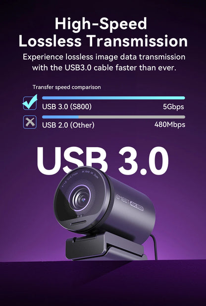 4K Webcam UHD Web Camera HDR Streaming Video Camera With Sony Sensor EMEET S800 USB Webcam With Dual Noise Cancelling Mics