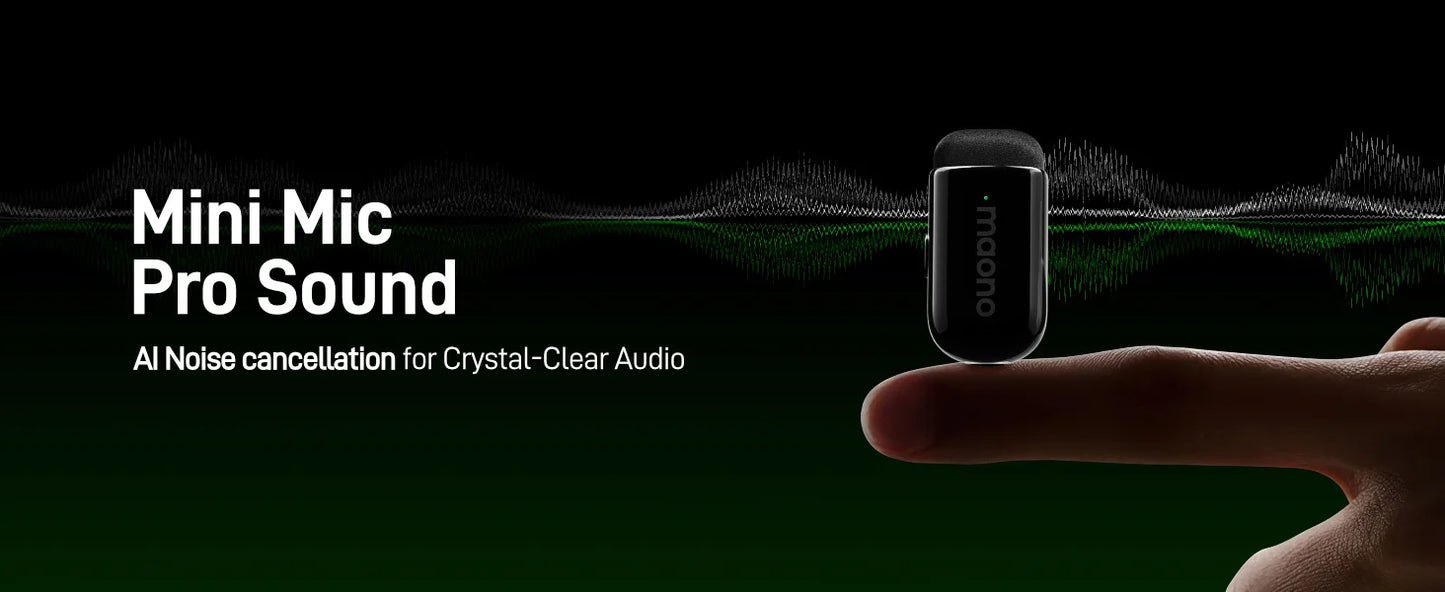 MAONO Wave T1 mini Wireless Lavalier Microphone Mini Lapel Mic for iPhone Android PC AI Noise Cancellation for Video Recording