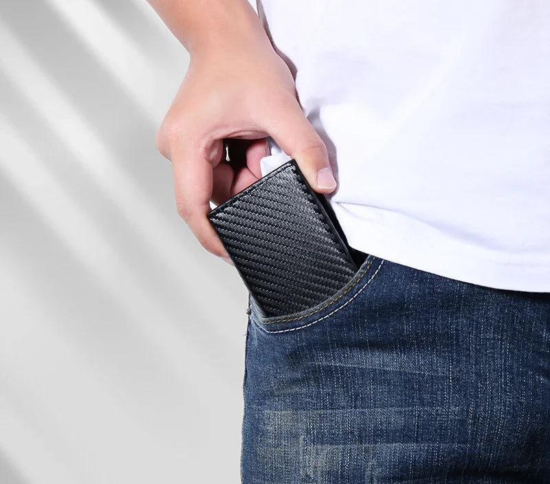 Men Wallet for Apple Airtag RFID Blocking Card Holder  Air Tag Wallet Business Pop Up Slide Cardholder Case with Zip Coin Purse