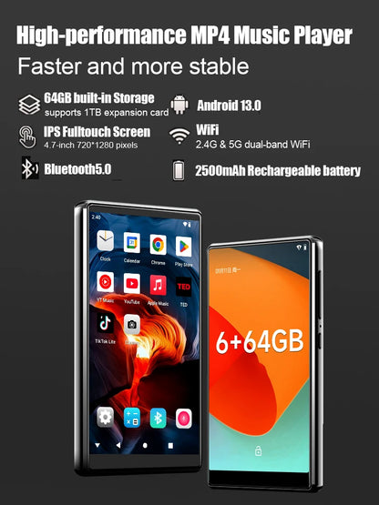 Famue MP3 Player Android 13 with Bluetooth and WiFi，MP3 MP4 Player with Spotify，Audible，Pandora，Standalone / Networked Version