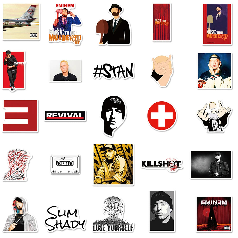 10/30/50PCS Hot Eminem Rapper Stickers Hip Hop Car Motorcycle Travel Luggage Phone Guitar Laptop Graffiti Sticker Cool Decals