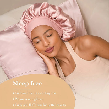 2pcs Heat Free Hair Curler Satin Silk Sleeping Cap Set Headwrap for Natural Curly Hair Long Hair Care Wave Sleeping Curling Tool