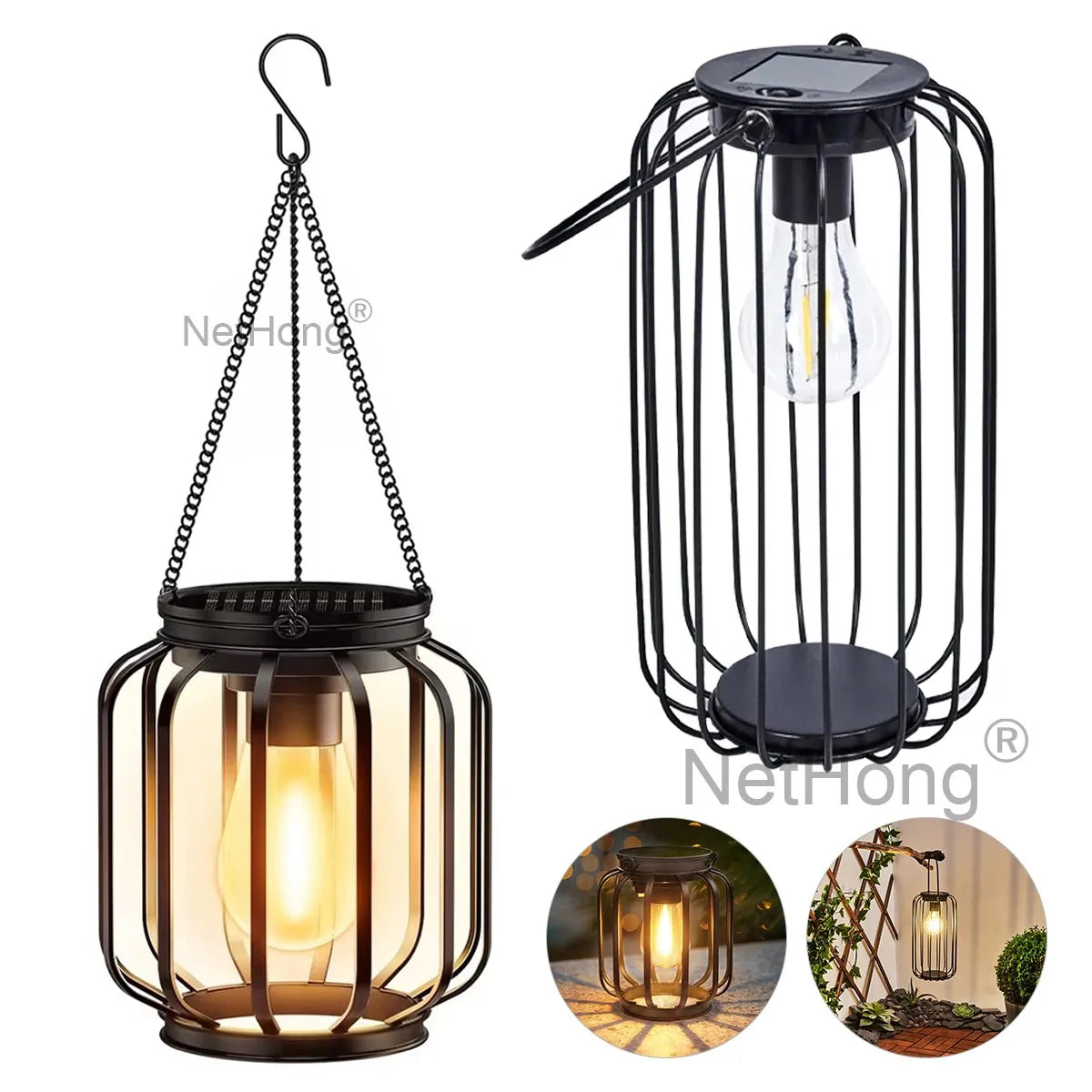 Solar Powered LED Hanging Lanterns Lights Waterproof Outdoor Lawn Lamps~Gardens