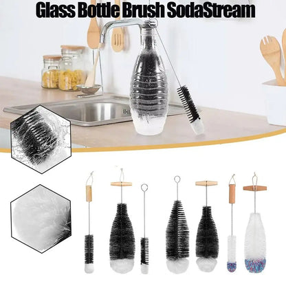 Soda Stream Bottle Brush With Beechwood Handle Glassware Jars Cleaner Kitchen Cleaning Tool Drink Wineglass Cup Cleaning Brush