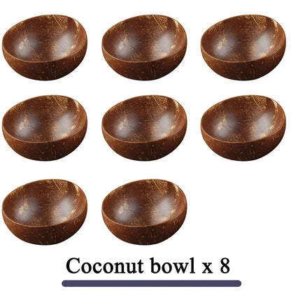 Natural Coconut Bowl Dinner Set for Women, Handmade Wooden Tableware, Wood Spoon, Dessert Fruit Salad, Mixing Rice Ramen Bowl, 1