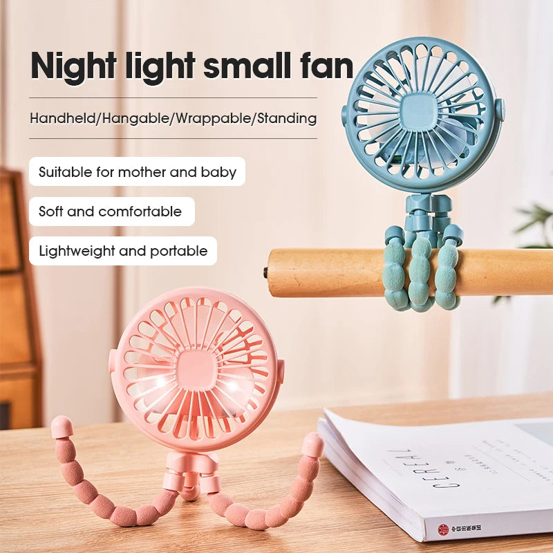 HOMEFISH Portable Baby Stroller Fan Oscillating Clip-on Mini Fan USB Battery Operated with Flexible Tripod for Pram Car Seat