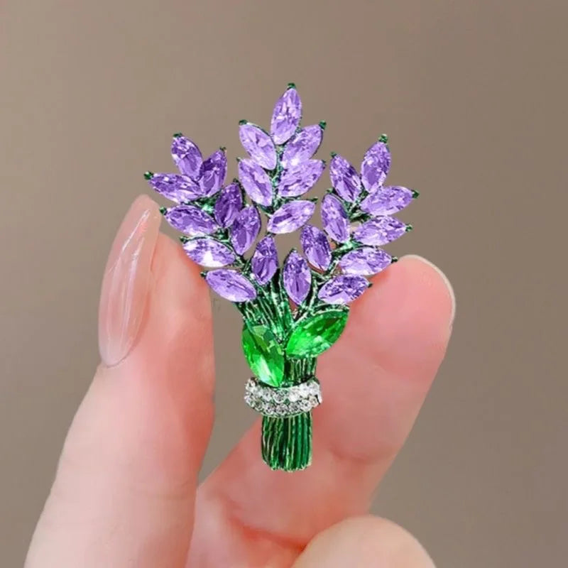 Exquisite Purple Lavender Brooch Women's Brooches Crystal Rhinestone Bouquet Pins Clothing Coat Luxury Jewelry Girl Gift