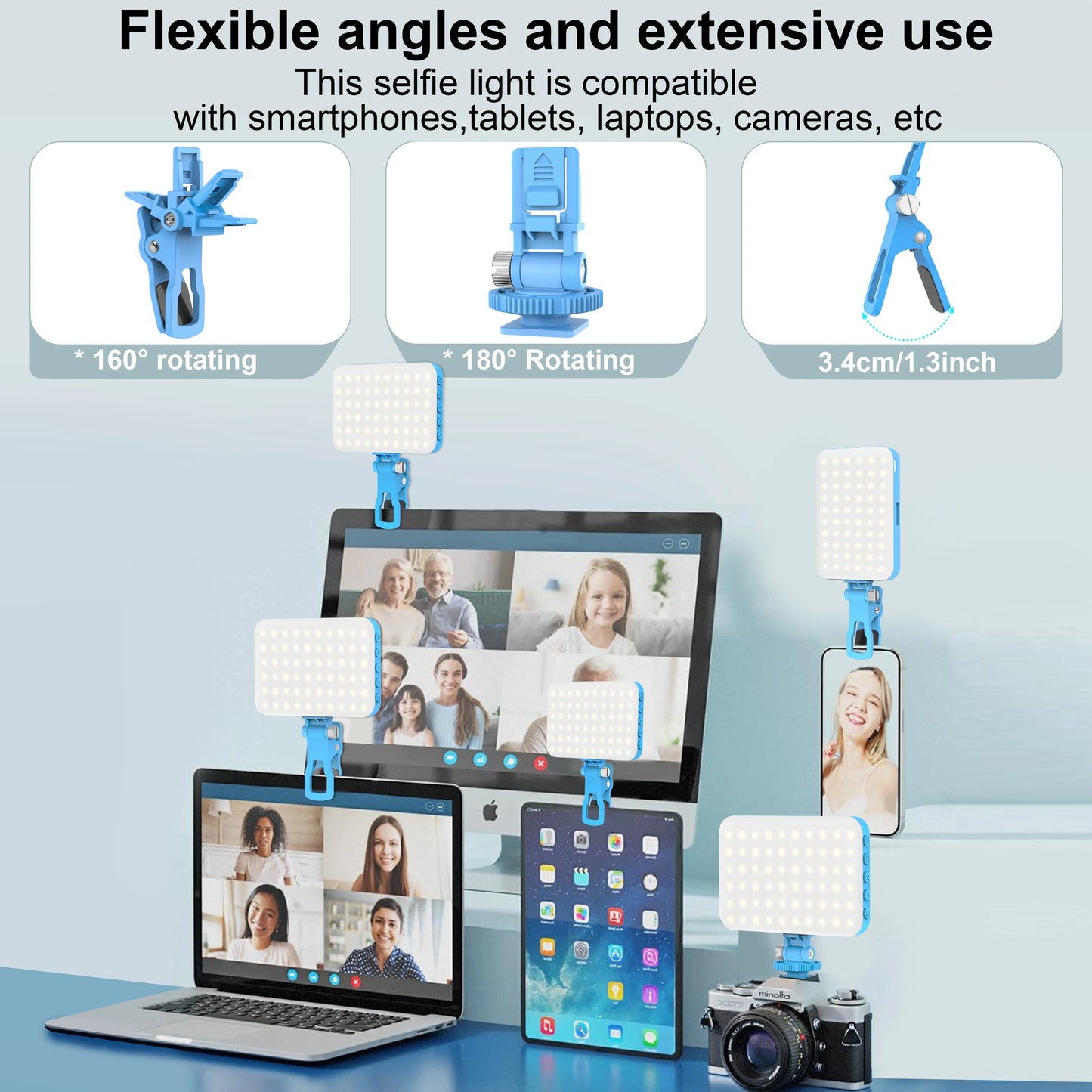 LED Selfie Light,60 LED Beads 2500mAh Rechargeable CRI 97+, 7 Light Modes,Portable Clip on Light for Phone Tablet Laptop TikTok