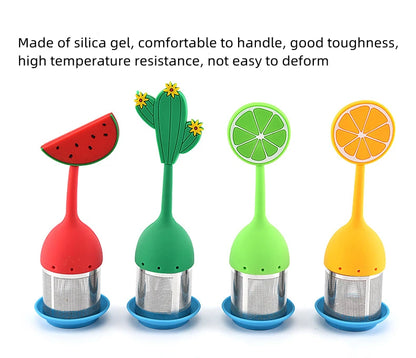 Silicone Handle Tea Infuser Stainless Steel Tea Ball Filter Teapot Cha Coffee Strainer Creative Lemon Orange Shape Spice Sieve