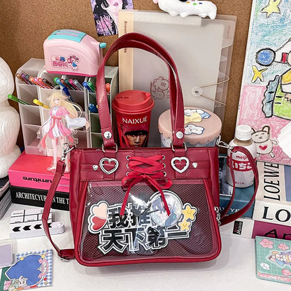Italife Small Red Ita Bag Crossbody with Ribbon Women Kawaii Clear Cute Shoulder Bag Student Girl Heart Ita Bag with Insert H202