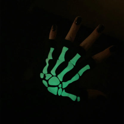 1pair New 5-11T Kids Halloween Skeleton Skull Half Finger Luminous Punk Gloves Winter Skull Fingerless Black Mitten