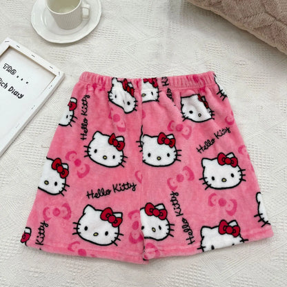 Halloween Cartoon Hello Kitty Flannel Pajamas Women's Autumn and Winter Plus Velvet Warm Casual Home Graffiti Pants