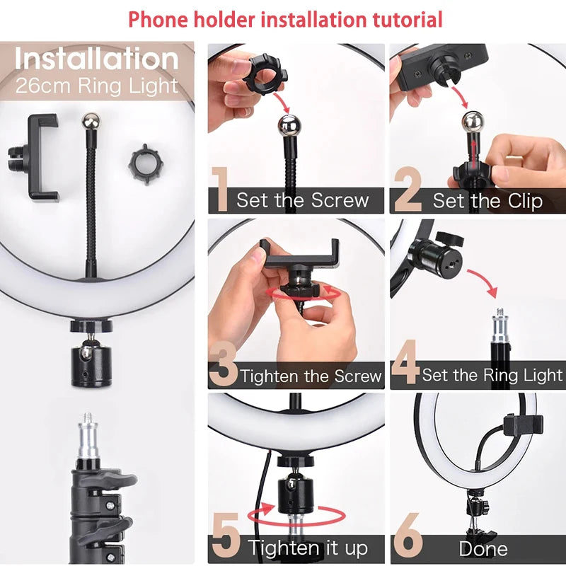 26/33cm LED Selfie Ring Light Dimmable Photography Fill Lighring with 50cm Tripod & Remote Control For Youtube Phone Video Live