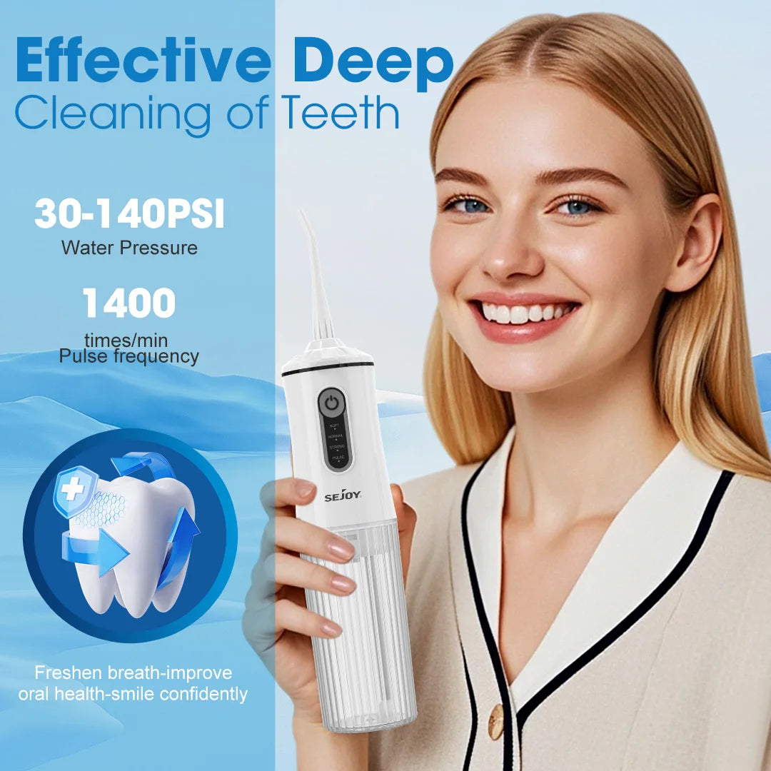 Sejoy C13 Home Oral Irrigator Water Dental Flosser Portable 4 Modes Cordless Rechargeable Waterproof Teeth Pick for Travel,White