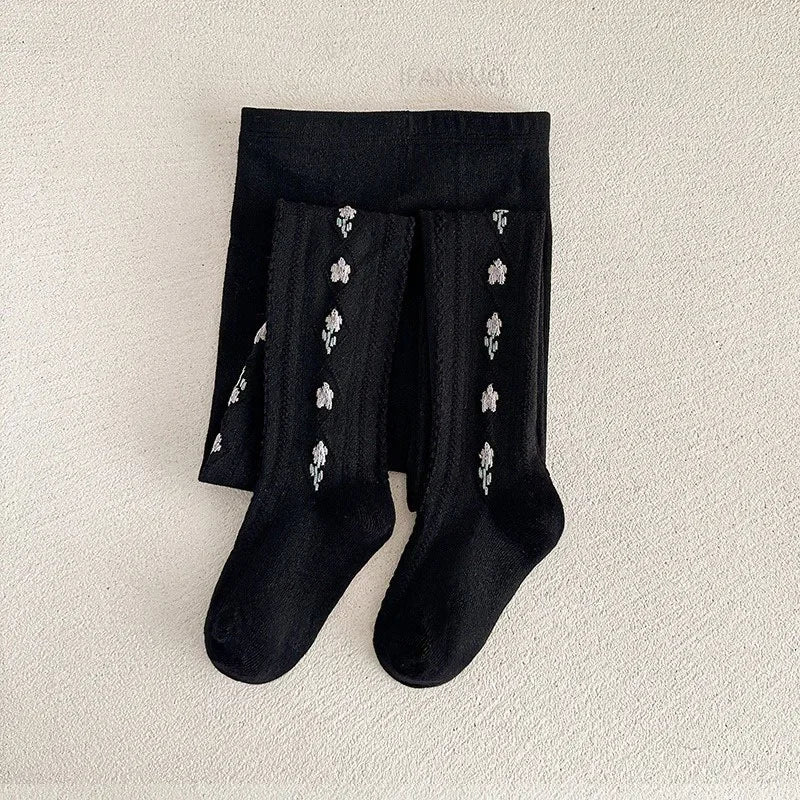 1-12Years Kids Autumn Elastic Tights Jacquard Soft Teenager Leggings Girls Knit Cotton Pantyhose Sweet Cute Baby Bottom Clothes