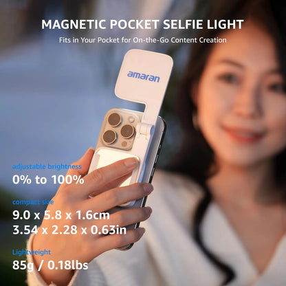 amaran Go Magnetic Phone Selfie Light Rechargeable Portable Light with Mirror for Selfie Makeup Video Conference TikTok Youtube
