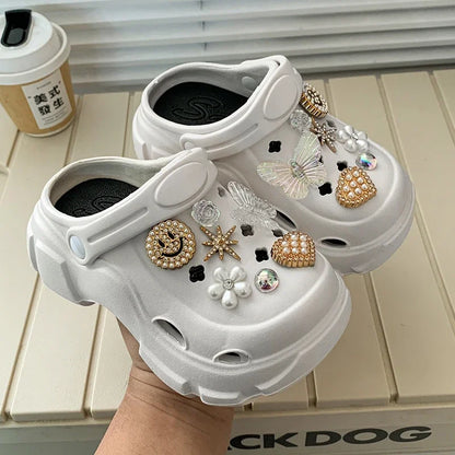 Children's Slippers for Home Black White Versatile Girls Summer EVA Outdoor Beach Slippers Fashion Elegant Kids Princess Shoes