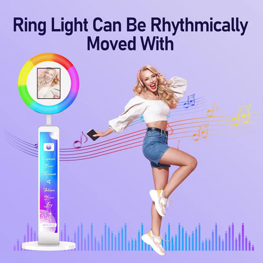 iPad Photo Booth Selfie-Maschine Shell Verstellbarer Ständer Photobooth mit LED-Ringlicht Individuelles LOGO für Hochzeitspartys und Events