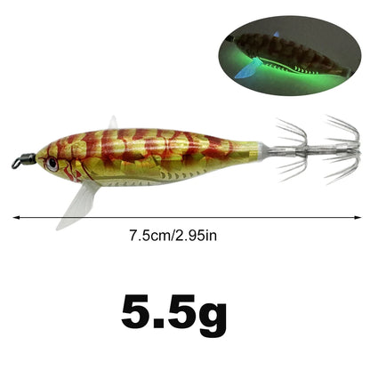 Horizontal wood Shrimp 5.5g Laser Luminous Floating Egi lure Squid Jigging Shrimp Octopus Cuttlefish Night Fishing Baits Sea