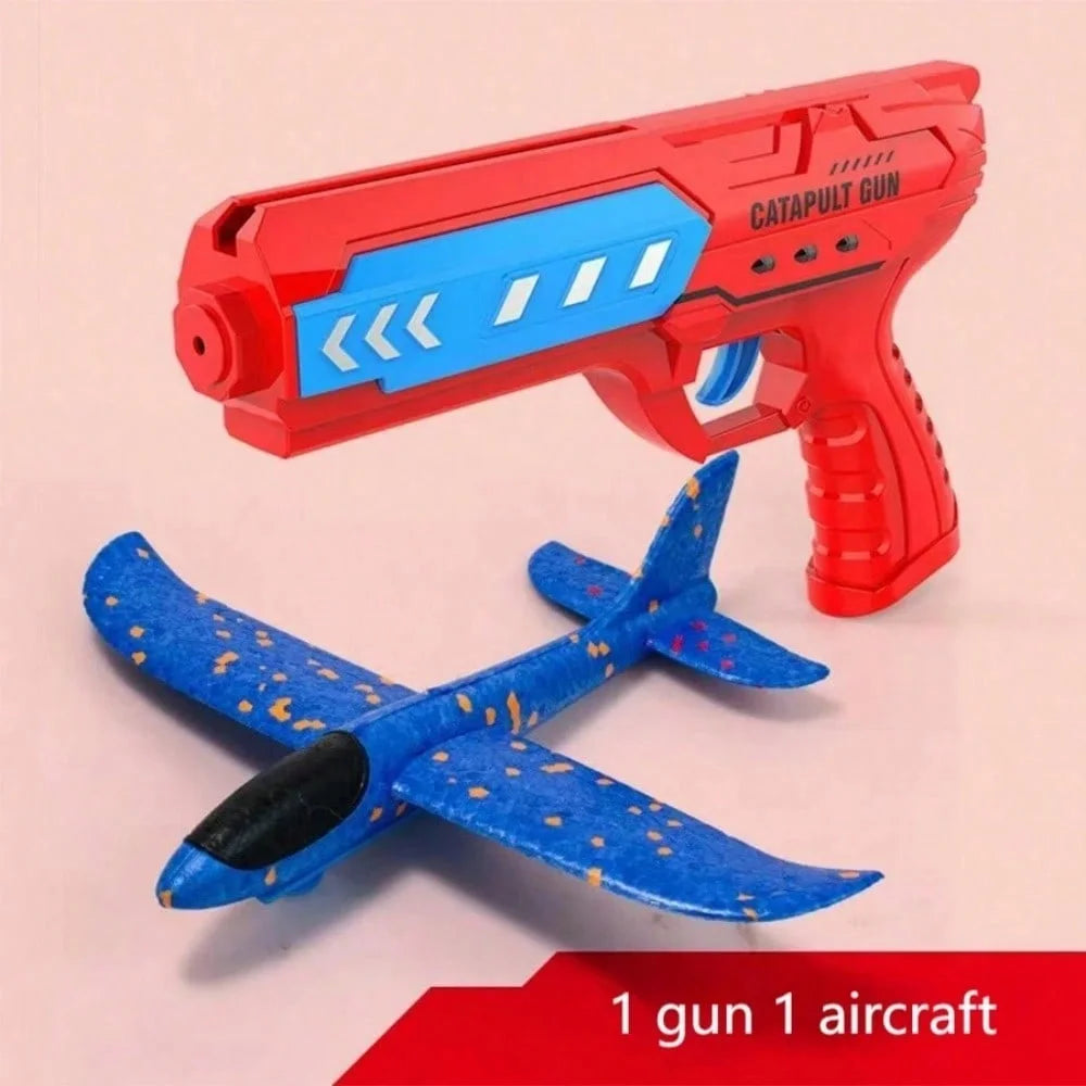Kids Foam Catapult Plane Launcher - Outdoor Flying Glider Toy Set
