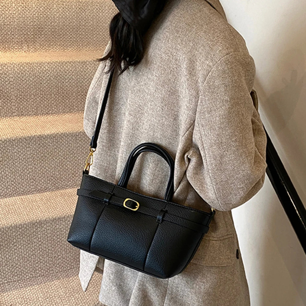 Brand Women's Bag Luxury Designer Handbag PU Buckle Design Top Handle Bag Large Capacity Stylish Satchel Solid Shoulder Bag 2025