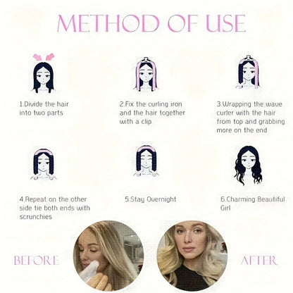 2pcs Heat Free Hair Curler Satin Silk Sleeping Cap Set Headwrap for Natural Curly Hair Long Hair Care Wave Sleeping Curling Tool