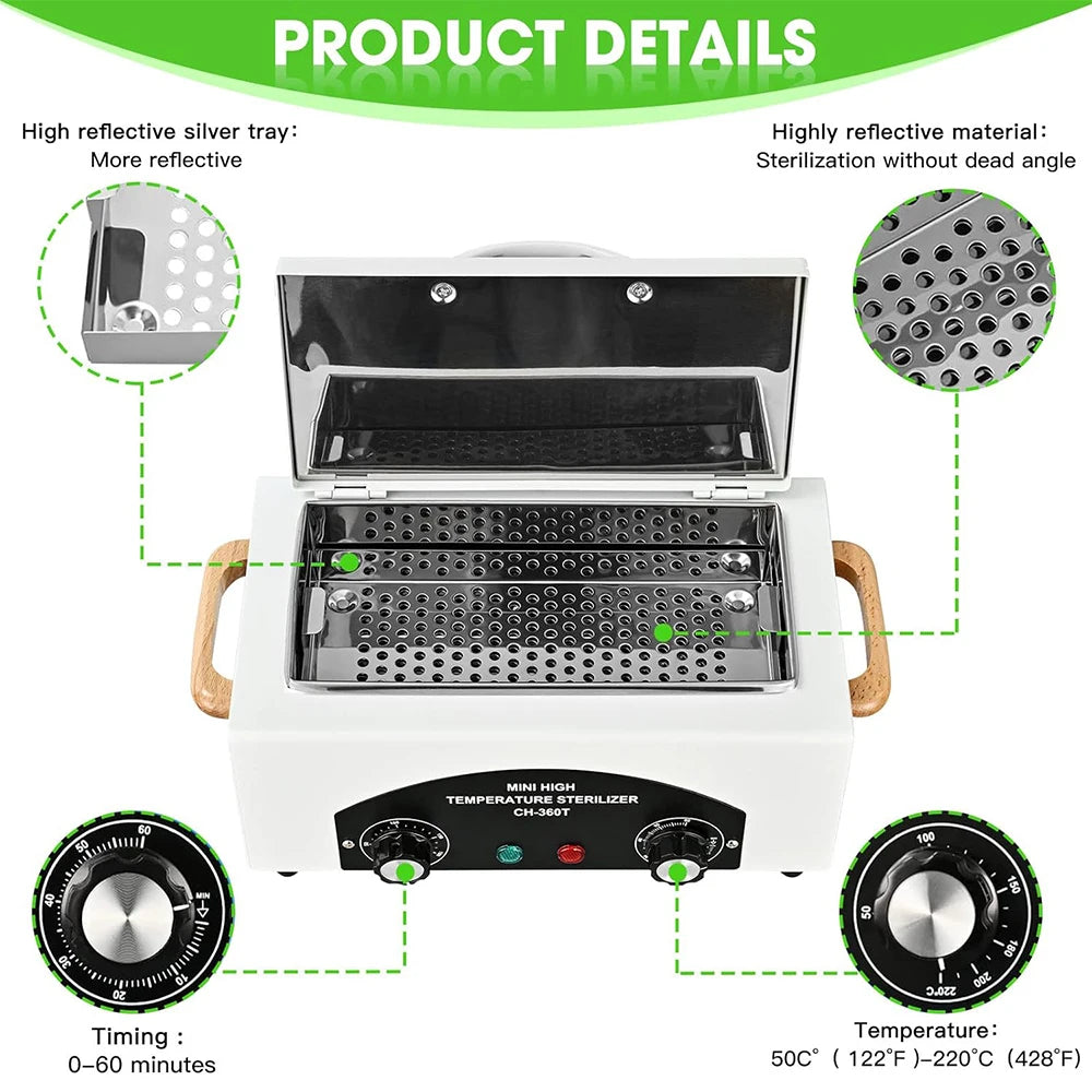 300W Nail Tool High Temperature Cleaning Box 1.5L With Timer Dry Heat Sterilizer For Sundry Beauty Hair Metal Tools With Handle