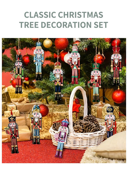 12PCS Nutcracker Wooden Decorative Set - Christmas Gift, Party Decoration And Home Decor