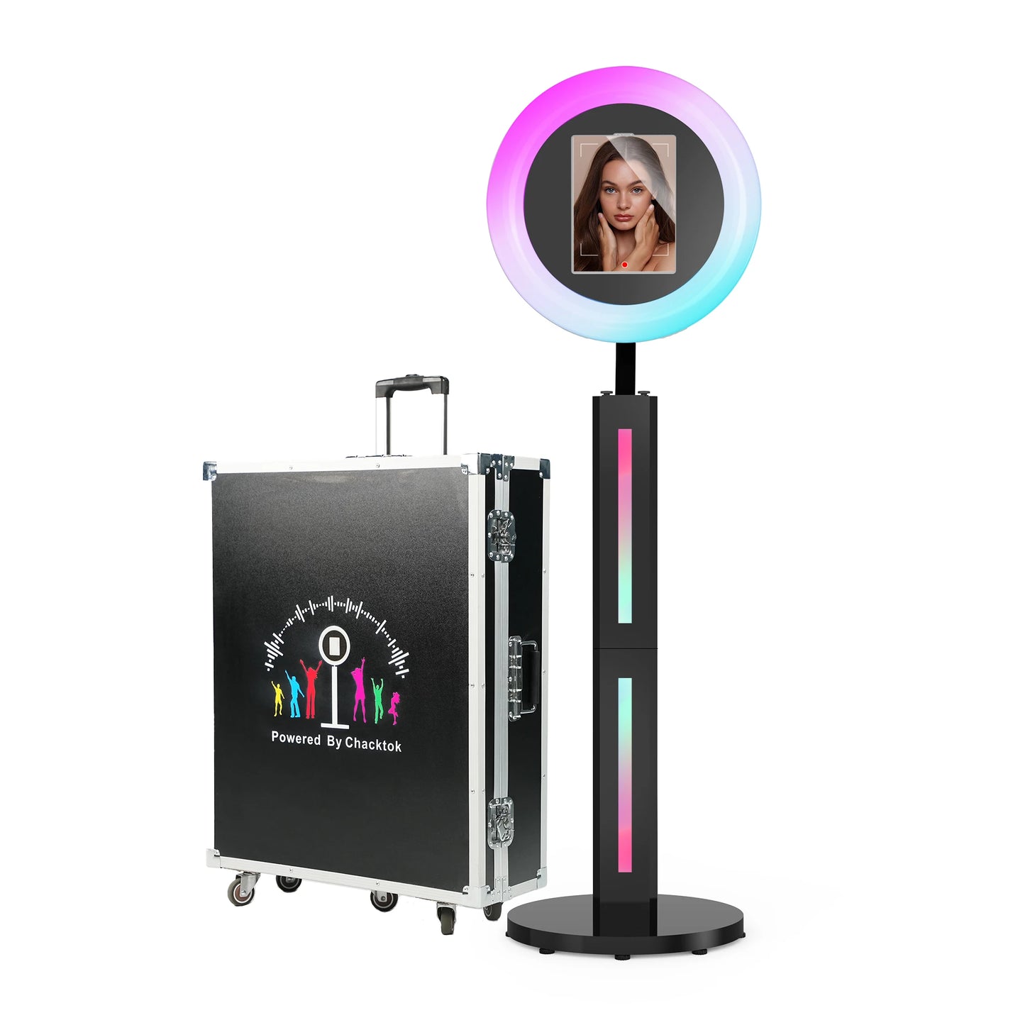 iPad Photo Booth Selfie-Maschine Shell Verstellbarer Ständer Photobooth mit LED-Ringlicht Individuelles LOGO für Hochzeitspartys und Events