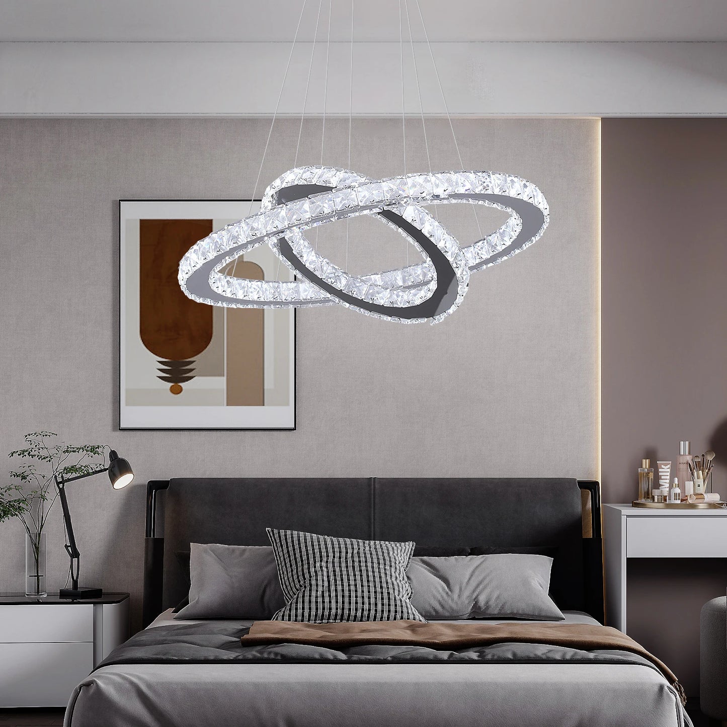 Crystal Pendant Light Living Room Remote Control Gold Chrome Lustre Ceiling Chandeilers Lamp for Bedroom Home Decoration Luminai