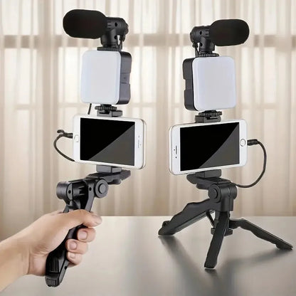 Smartphone Vlogging Kit With Tripod Phone Holder Mini Microphone LED Fill Light Starter For Live Stream Video YouTube