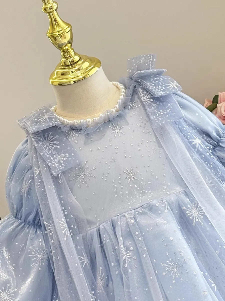 Girl's Elsa Frozen Princess Dress Long Sleeve Gown Elegant Costume for Baby Girl Birthday Party One-piece Dresses 3-9 Years Old