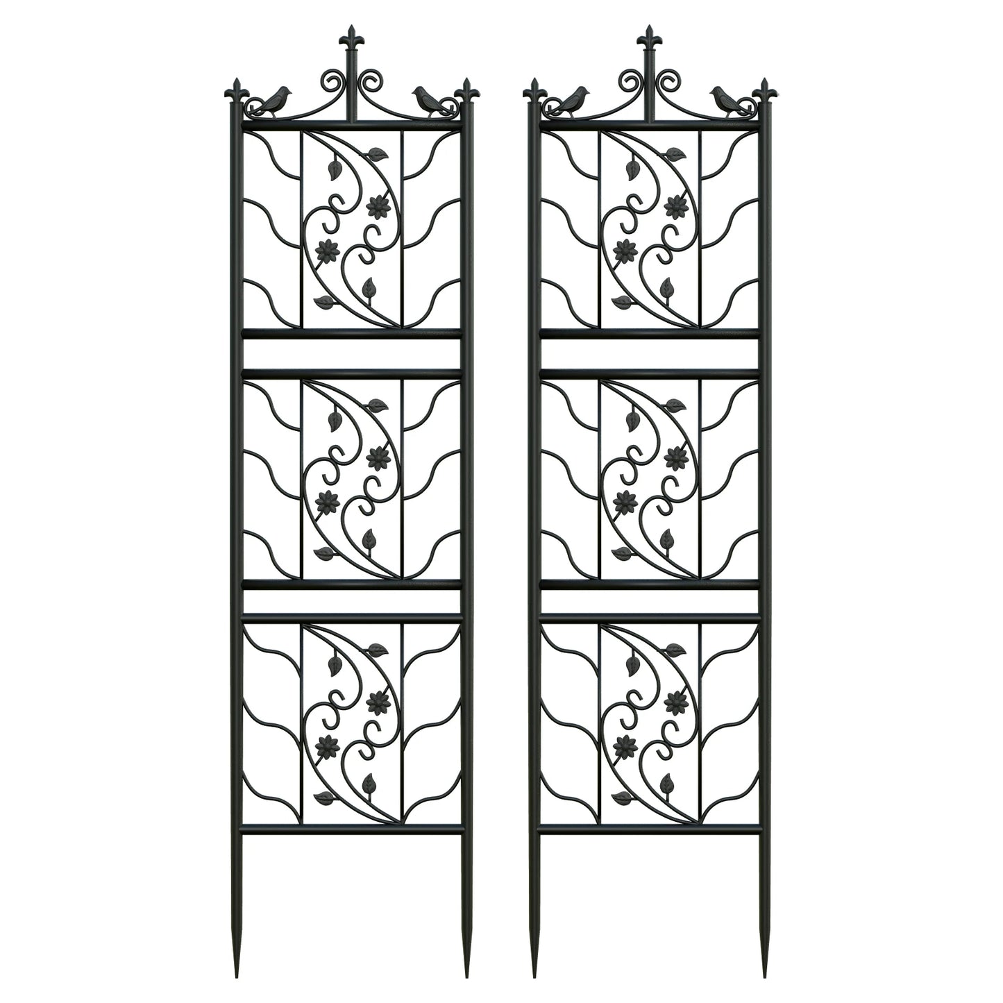 Thick Metal Garden Trellis, Bird Leaf Grid Panel Fence, Climbing Planter Support Frame, 2pcs