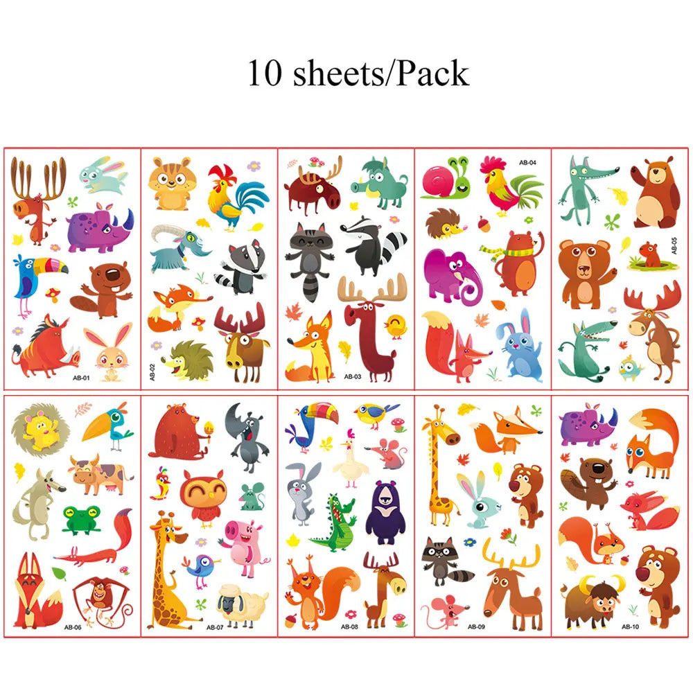 10Pcs Cartoon Temporary Tattoos for Hand Disposable Underwater World Crabs Dolphins Octopus Jellyfish Design Tattoos Sticker