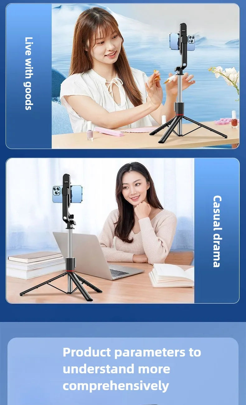 1.8M Long Extended Bluetooth Wireless Selfie Stick Live Broacast Stand Holder Tripod Foldable With Fill Light For Smartphones