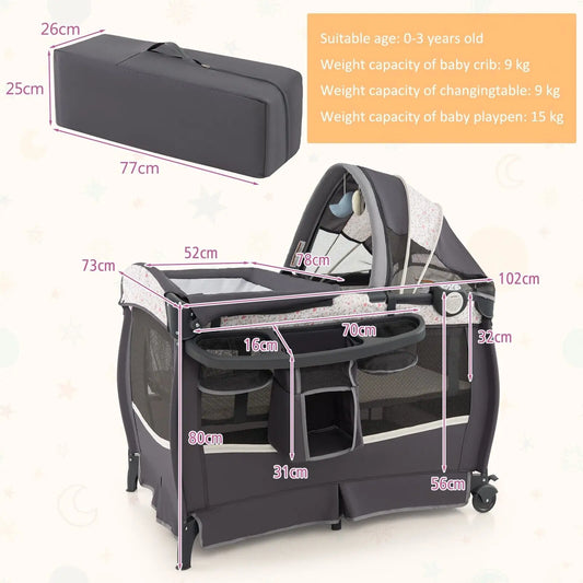 DORTALA 4 in 1 Baby Crib Bassinet Bed Infant Changing Table Portable Nursery Play Center