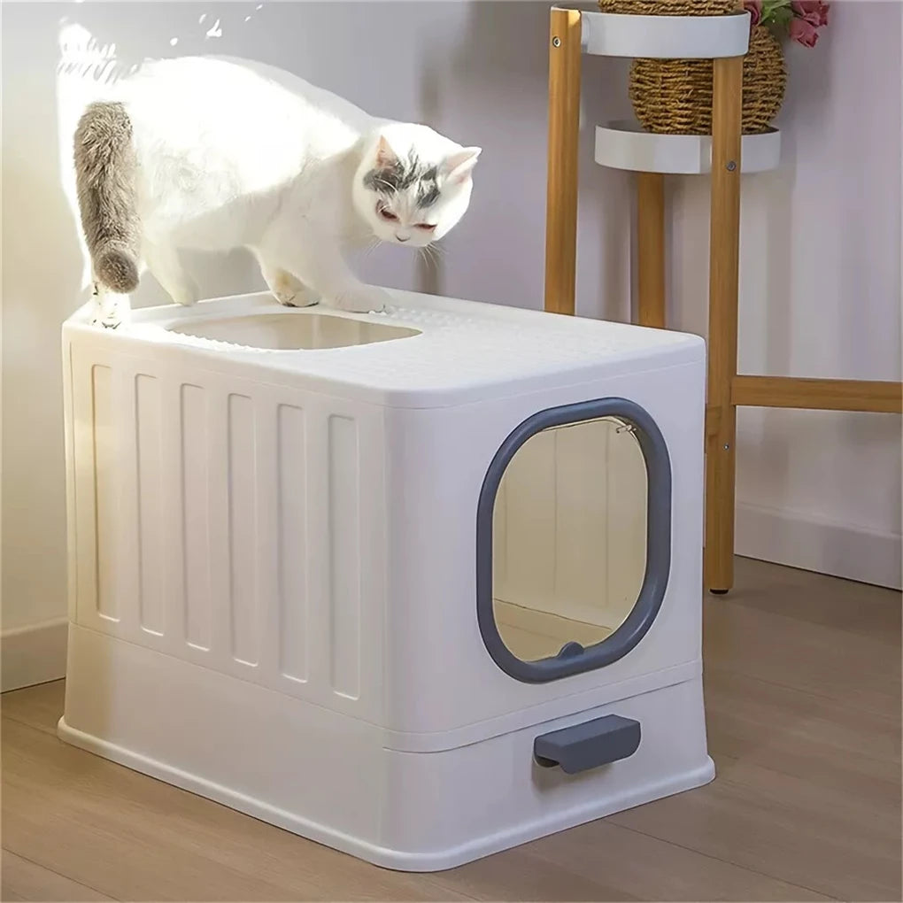Leak-proof Enclosed Cat Litter Box Pull Drawer Kitten Training Toilet with Scoop and Lid Anti-Splashing