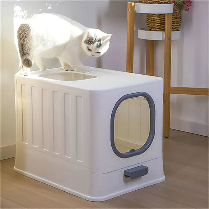 Leak-proof Enclosed Cat Litter Box Pull Drawer Kitten Training Toilet with Scoop and Lid Anti-Splashing
