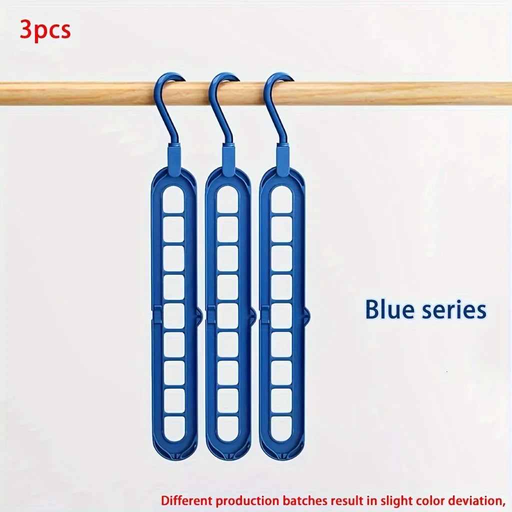 3-Pack Space Saving Foldable Hangers - Heavy Duty 9-Hole Plastic Clothes Organizer for Closet & Wardrobe