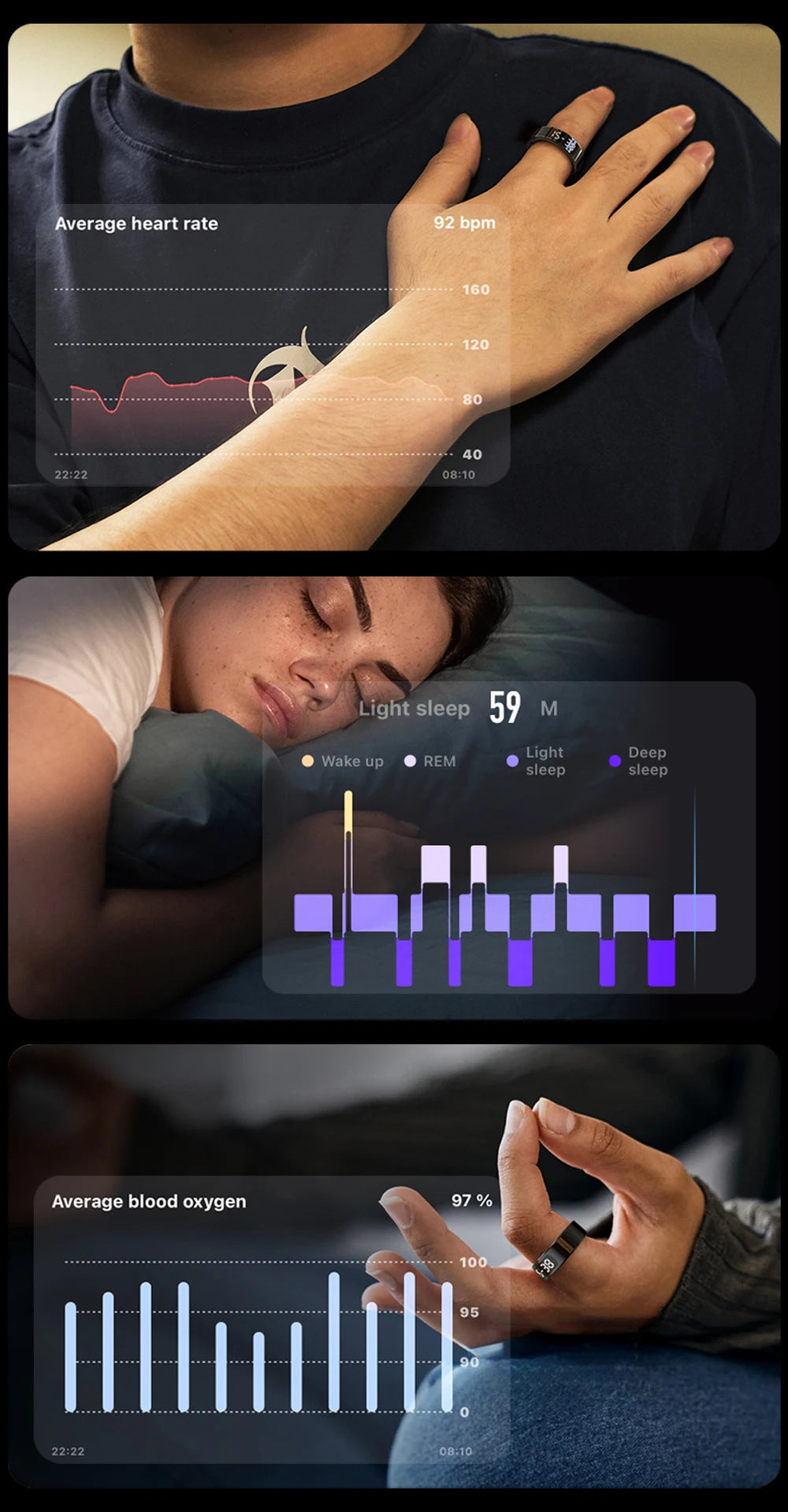 New COLMI R12 Smart Ring, Wireless Charging, Display and Touch, Health Manager, Multi Sports Modes For Men Women, Gold, Silver